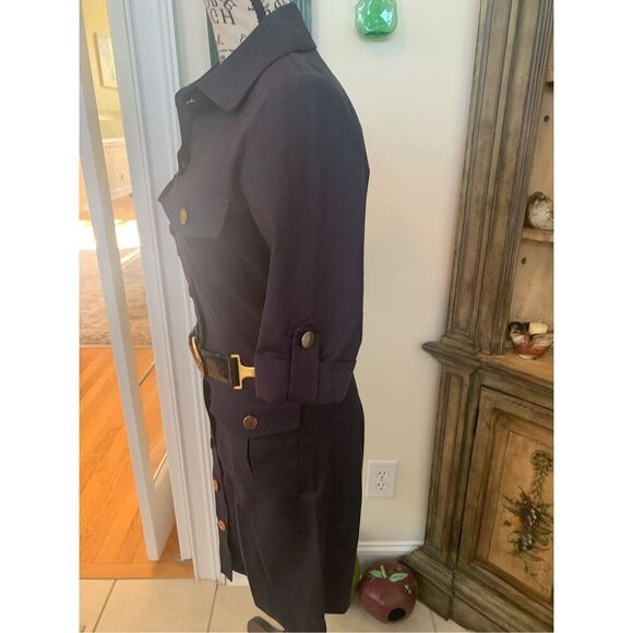 Original MILLY NY Navy Blue Retro Shirt Dress w/ Gold Chain & Leather Belt~ - Picture 3 of 12
